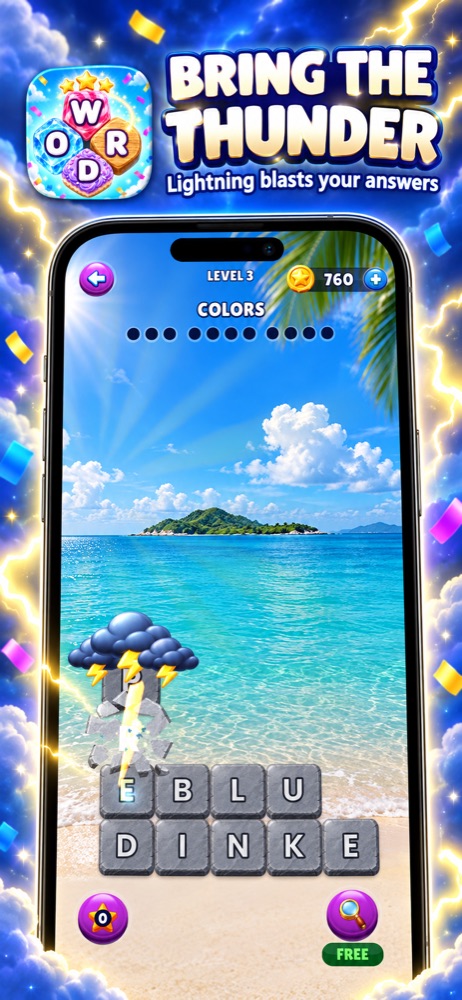 Level 3 with stone tiles hit by lightning